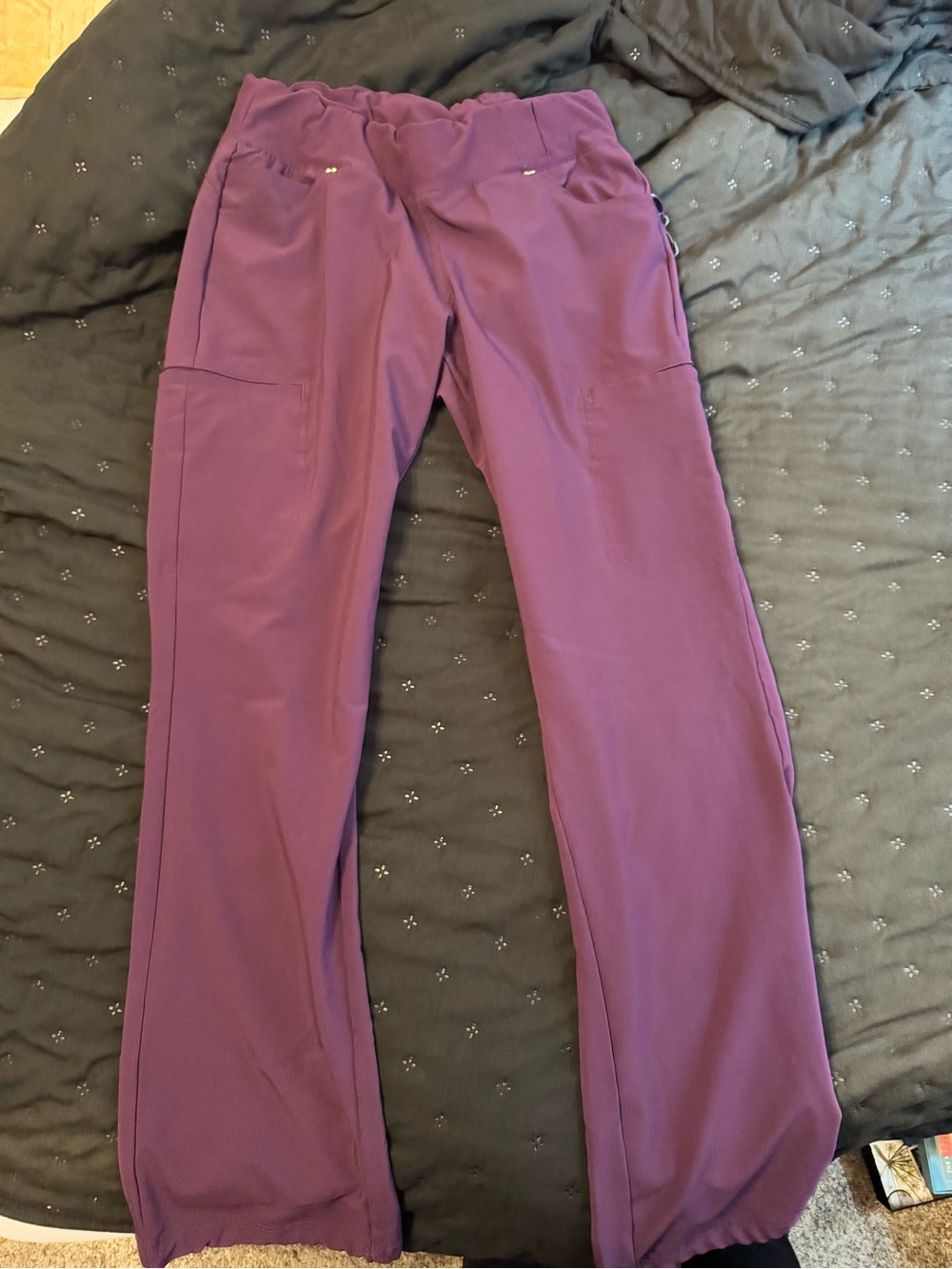 3 Purple Women's Straight-Leg Scrub Pants, and 2 white scrub tops